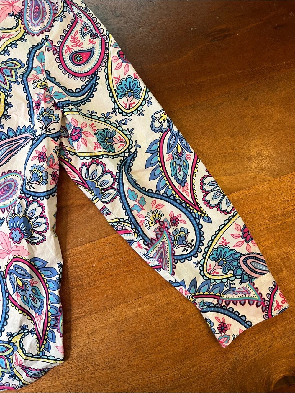 Talbots Women’s Button Down Shirt Size XLP Blue Pink Paisley Cotton Blouse - Picture 4 of 8